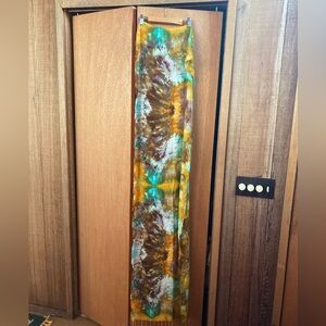 Rayon Scarf Wrap Shawl Yellow Brown Tie Dye Festival Beach Artsy Boho